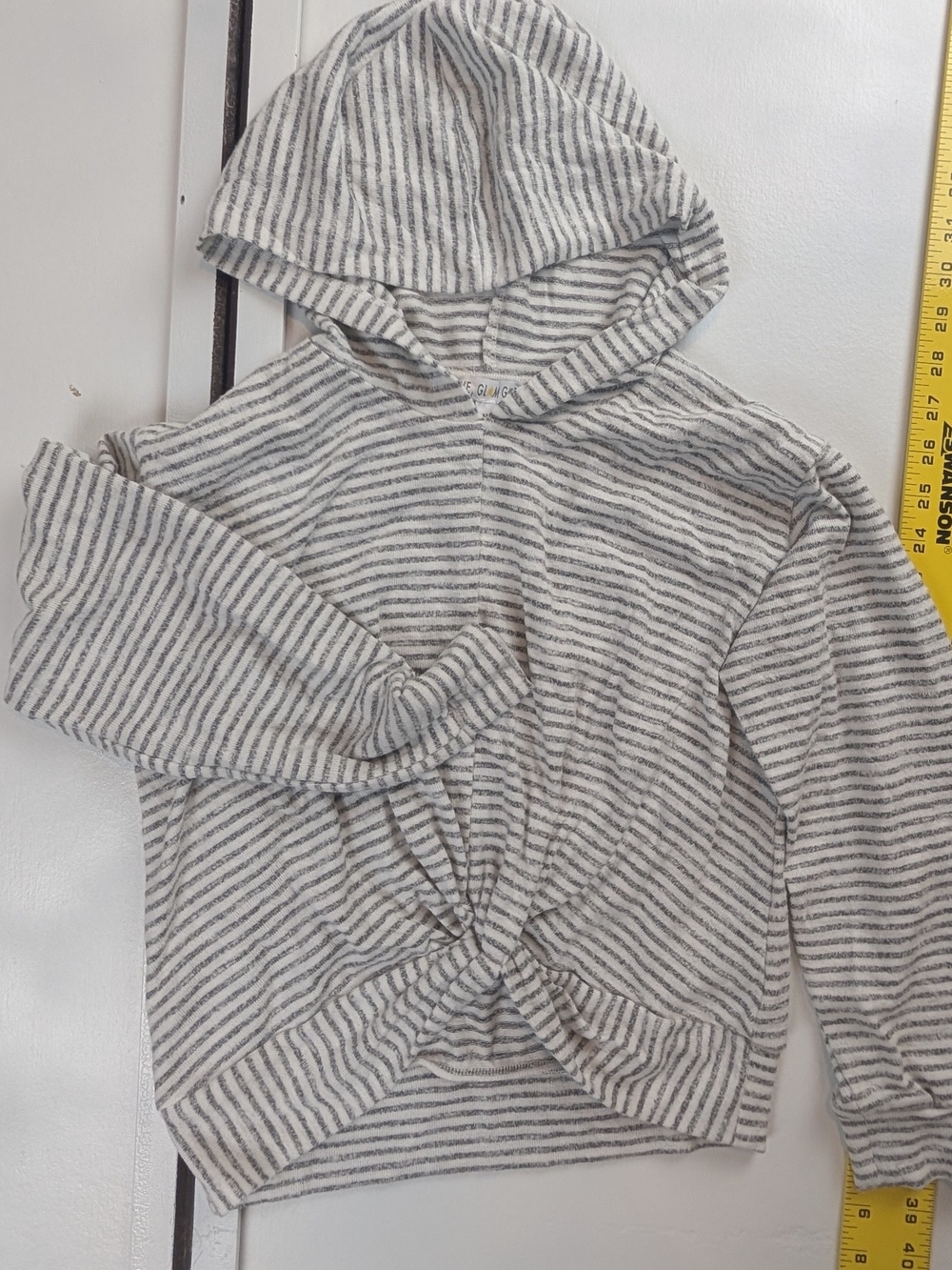Girls' Striped Hooded Twist-Front Sweatshirt - Gray/Cream